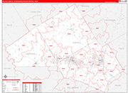 Killeen-Temple Metro Area Wall Map Red Line Style